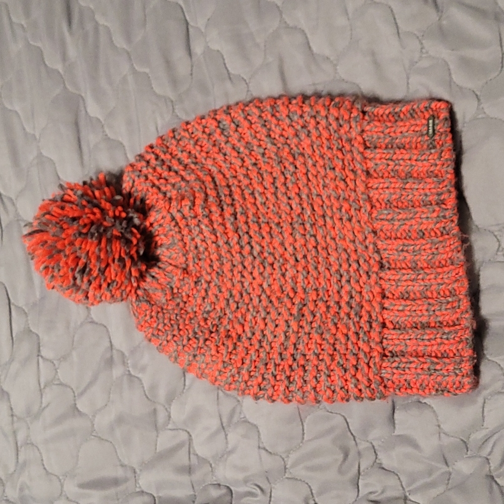 Red and Gray Knit PomPom Hat from Garage